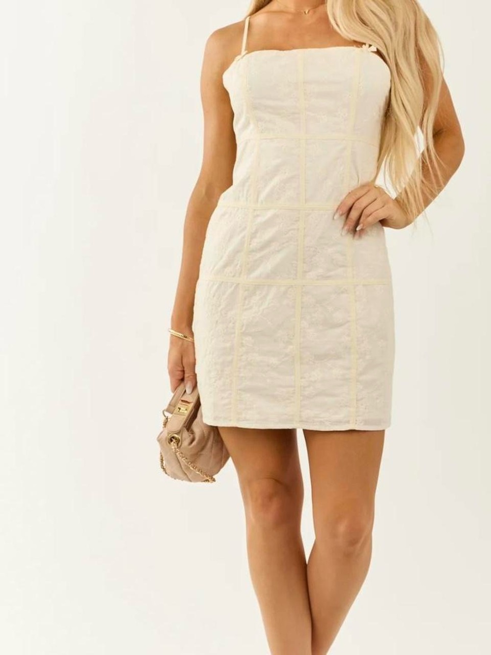 Cream Floral Embroidered Cotton Mini Bandage Dress M Wedding Guest Cottagecore